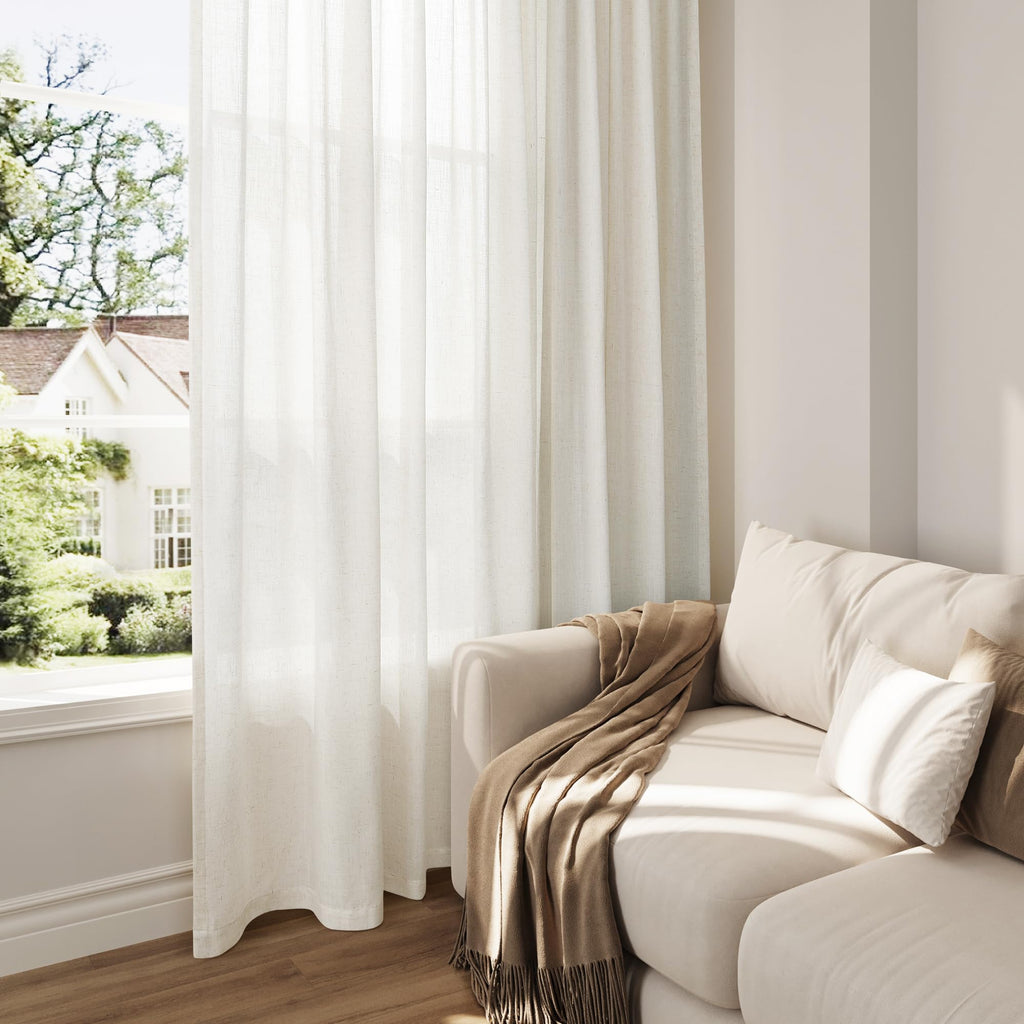 Extra Wide Linen Curtains 60x96 Inches Long Cream