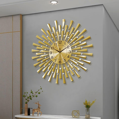 FLEBLE Large Wall Clocks for Living Room Decor Modern Gold Silent Wall Clock Battery Operated Non-Ticking for Bedroom