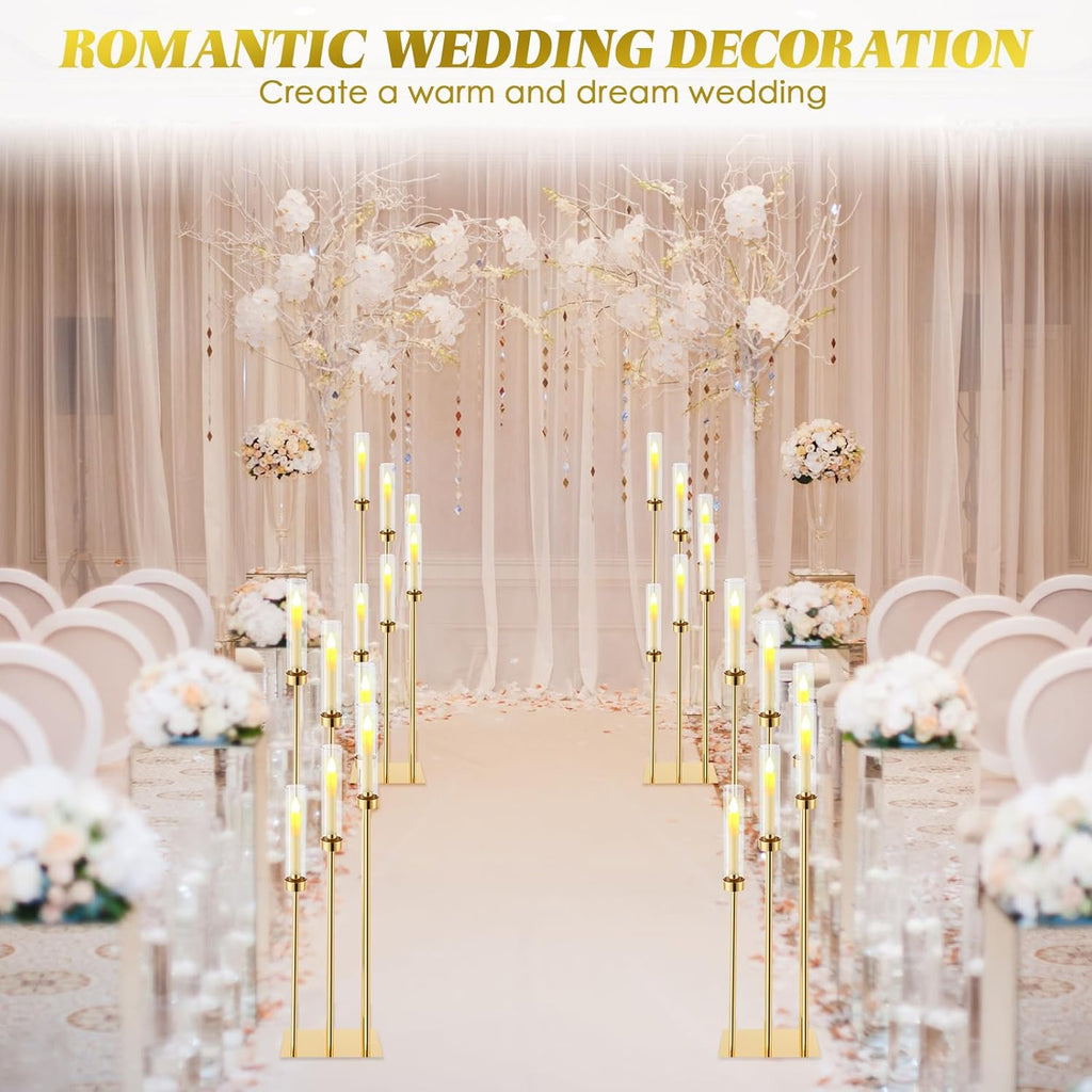 4 Pcs 6 Arm Wedding Gold Candelabra Table Centerpiece 46.5" Floor Candle Holder Metal Tall Candlestick Acrylic