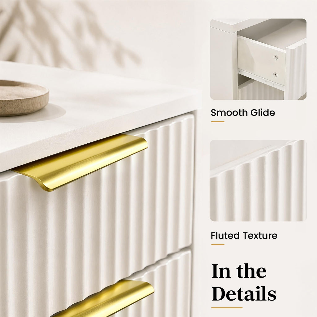 White and Gold 3-Piece Fluted Dresser and Nightstand Set