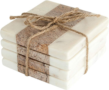 Square Marble Coasters with Jute String ( Pieces) - Set of 4