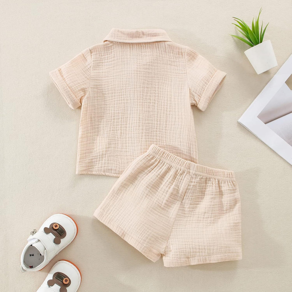 Baby Boy Summer Outfits Linen Short Sleeve Tops Button Down Shirt Short Sets Toddler Boy Clothes