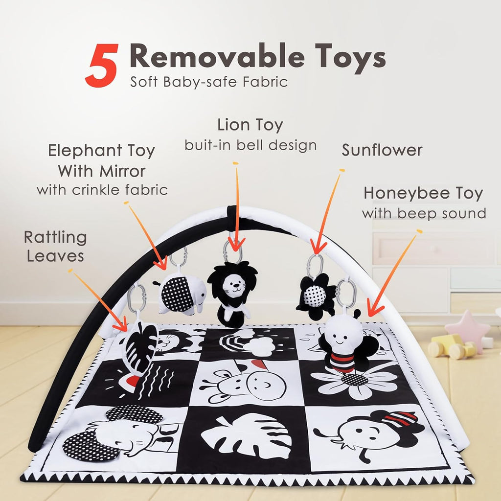 Play Activity Gym Tummy Time Mat for Infant,Baby Gyms & Playmats for Babies 0 to 3 6 9 12 Months with 5 Toys