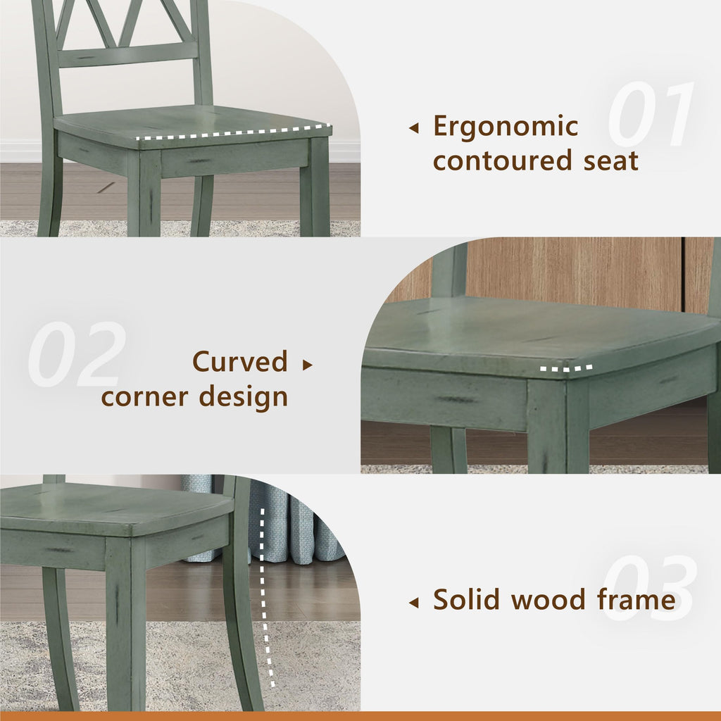 Farmhouse Wooden Dining Chairs Set of 2, X Cross Back, Teal