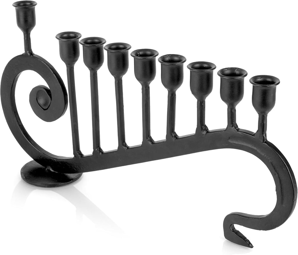 Hanukkah 9-Branch Hanukiah - Decorative Menorahs for Chanukah, Handcrafted Iron Candlestick Holder - Compatible