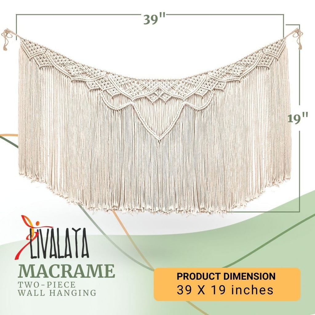 Macrame Banner Wall Hanging Garland Beige 39"L x 19"W Modern Farmhouse Bohemian Woven Hanging Wall Decor Tapestry