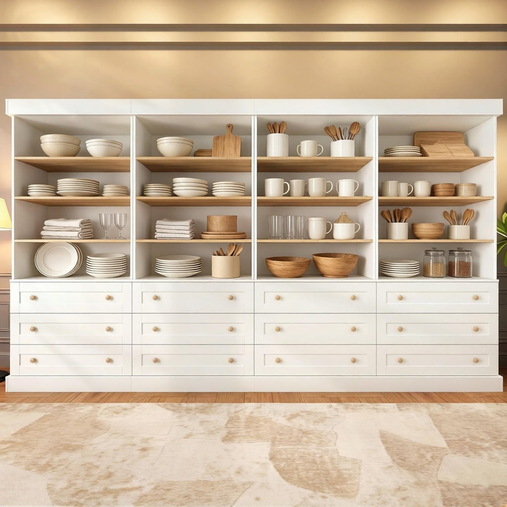 71" Tall Farmhouse Pantry Cabinet Set of 4, Large Freestanding Storage Cabinets with Drawers and Adjustable Shelves