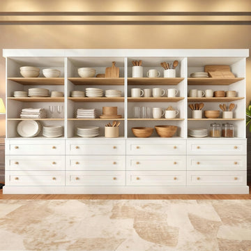 71" Tall Farmhouse Pantry Cabinet Set of 4, Large Freestanding Storage Cabinets with Drawers and Adjustable Shelves