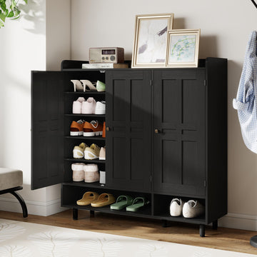 Shoe Cabinet with 3 Doors and Adjustable Shelves, Large Shoe Storage Cabinet for 24-30 Pairs, Modern Farmhouse Shoe