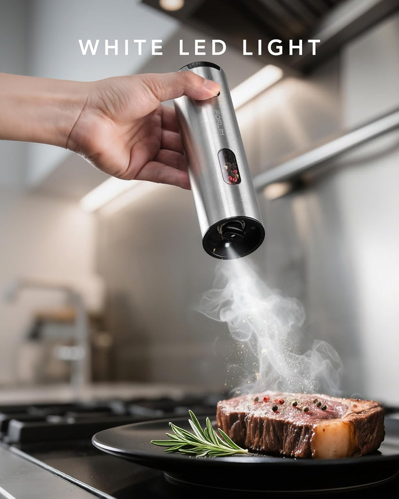 Electric Salt and Pepper Grinder Set Rechargeable, Auto Salt and Pepper Grinder set with Charging Base, Adjustable - Set of 2