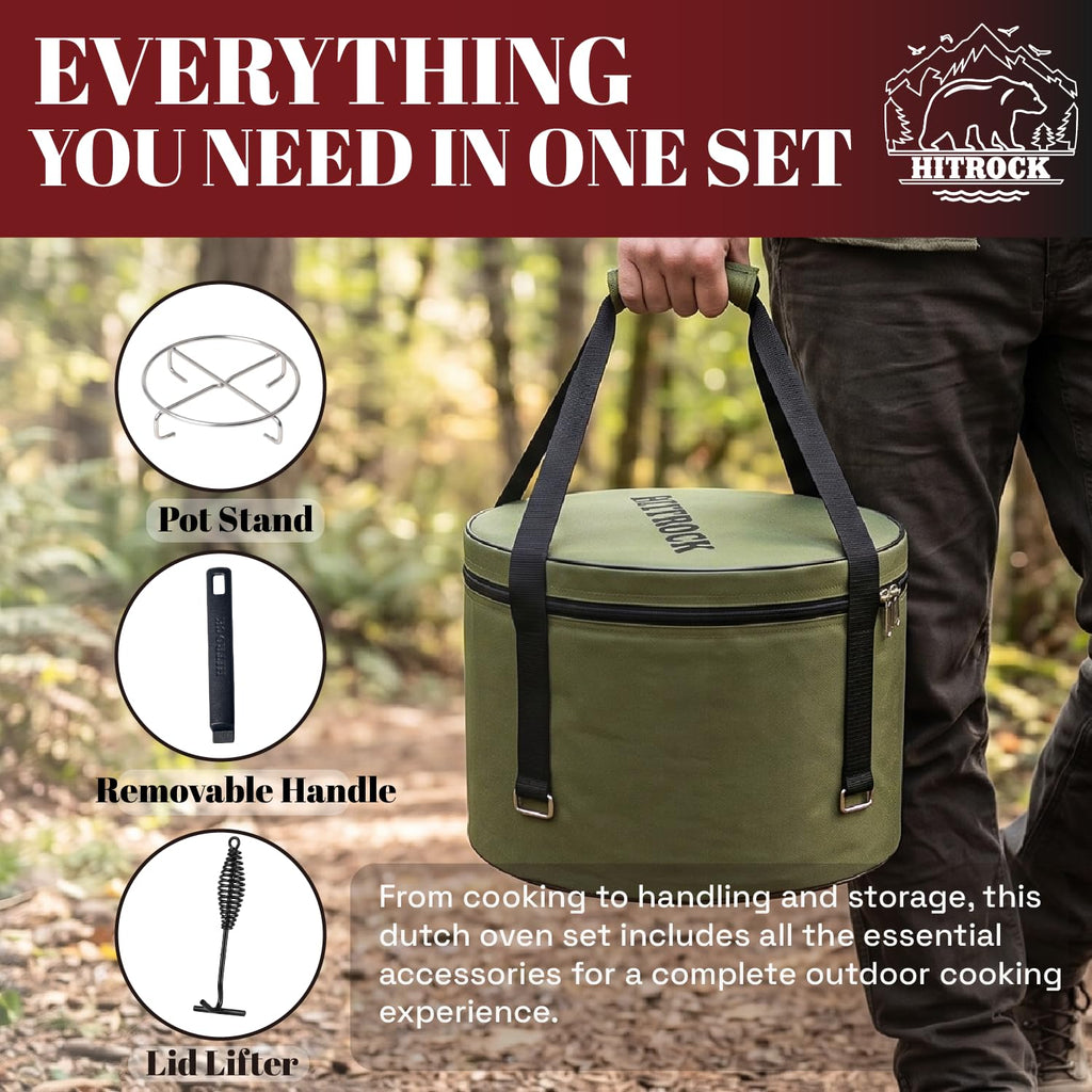 Cast Iron Camp Dutch Oven 9QT, Pre-Seasoned Camping Dutch Oven with Lid, Flat Bottom Outdoor Pot with Lid Lifter, Pot