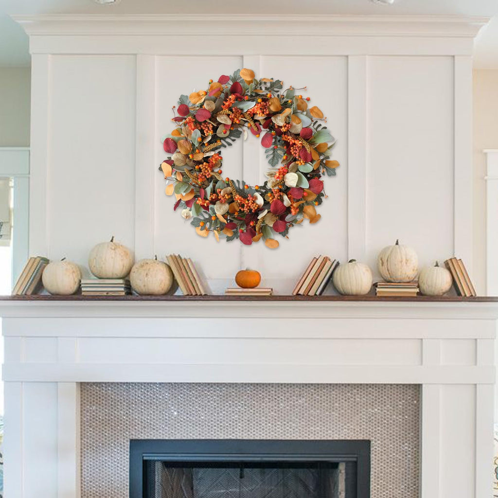 24 Inch Fall Wreath with Berries Eucalyptus for Front Door
