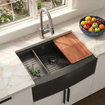 Black Farmhouse Sink 33 Inch, 33x22 Apron Front Black Farm Sinks 16 Gauge Stainless Steel, Undermount Workstation Deep