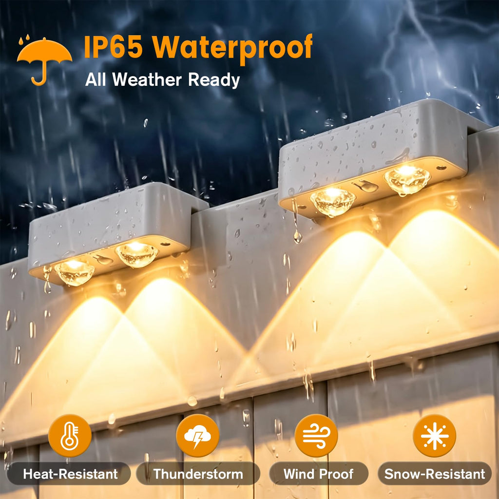 Solar Deck Lights Outdoor 12 Pack, Bright Solar Fence Lights with Lens, 3 Color Modes IP65 Waterproof Large Size Step