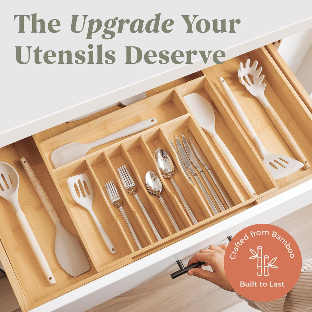 Silverware & Utensil Drawer Organizer, 18.5-33 in, Bamboo