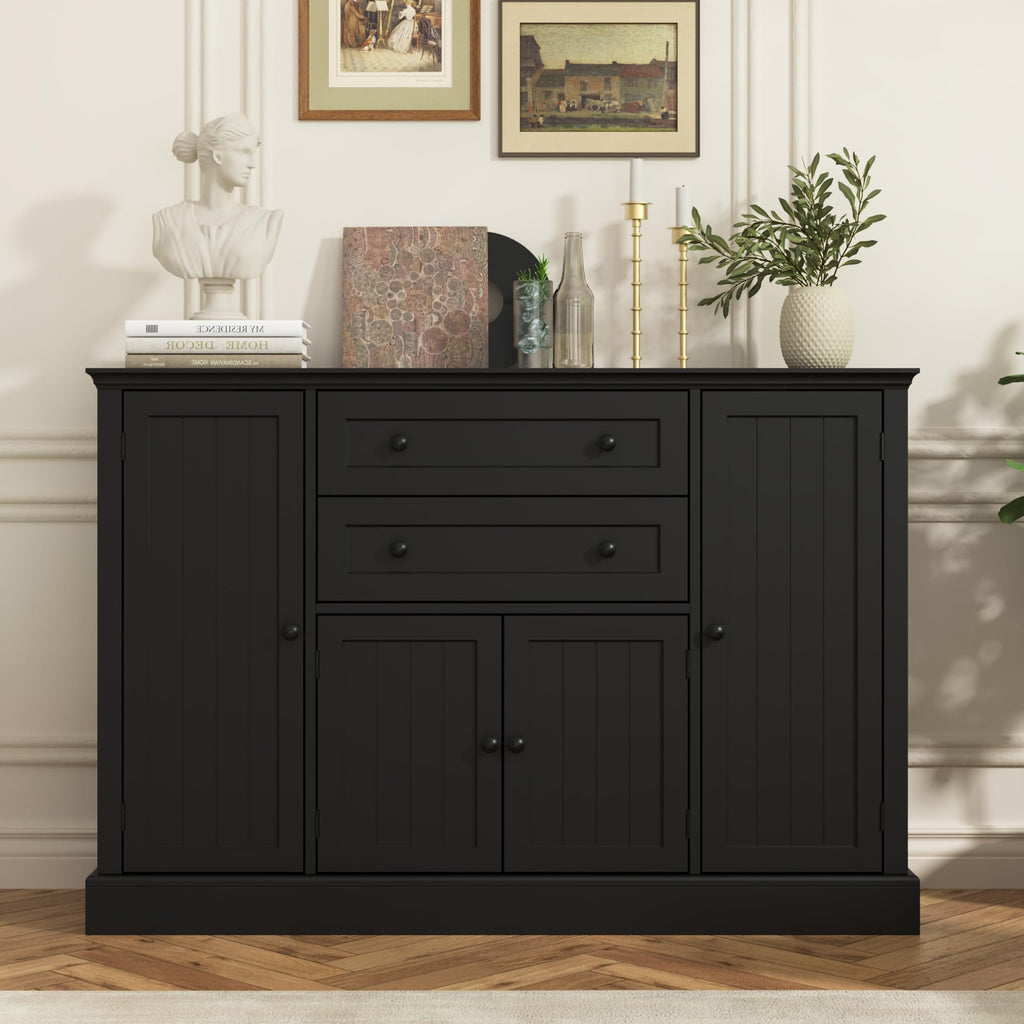 Farmhouse 47" Buffet Cabinet with Storage, Large Sideboard Buffet with Drawers and Adjustable Shelves, Rusitc Coffee