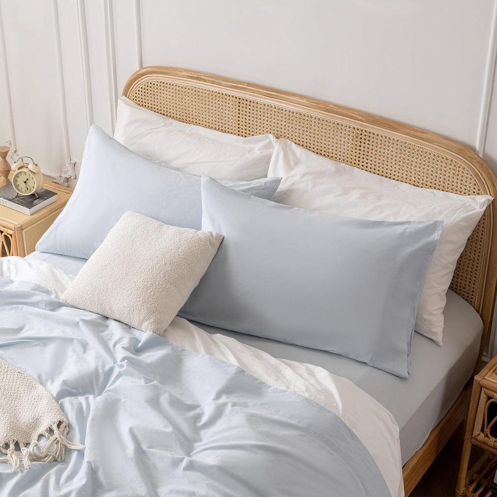 Light Blue 100% Washed Cotton Linen Feel Sheet Set