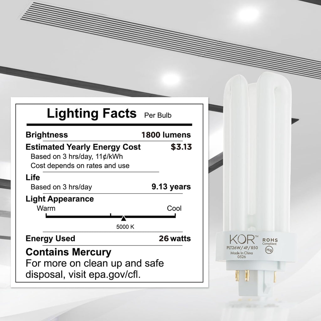 26W Triple Tube Compact Fluorescent Light Bulb, 4 Pack