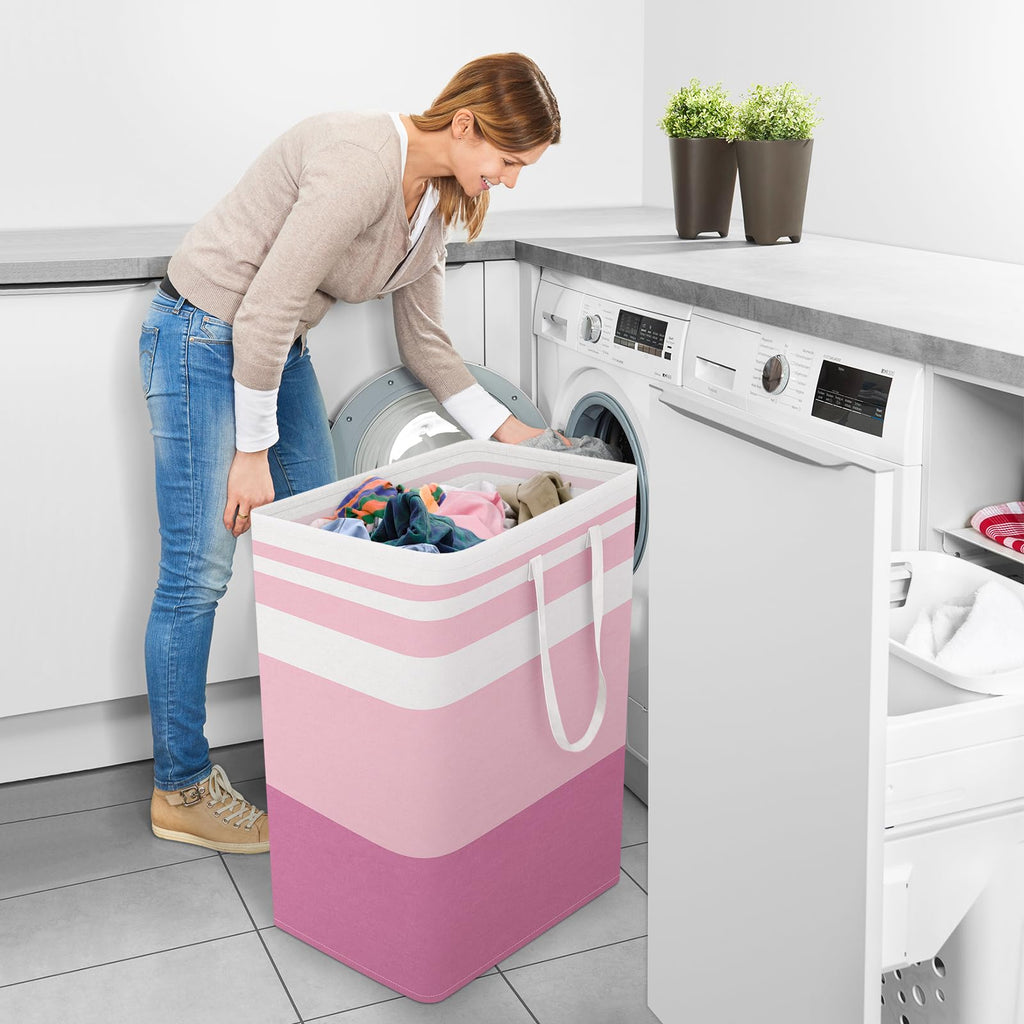 Basket Hamper, 125L Collapsible Clothes Storage, Pink