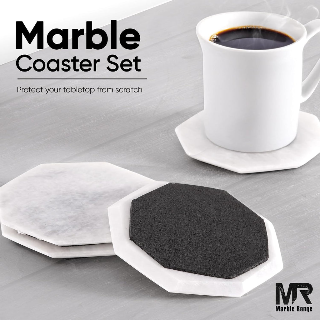 Marble Coasters White Handmade 3.5" Inches - Set of 6