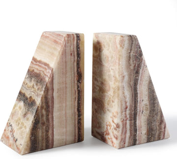 Natural Onyx Bookends for Shelves, Decorative Bookends for Heavy Books, Non-Slip Heavy Duty Book Stopper for