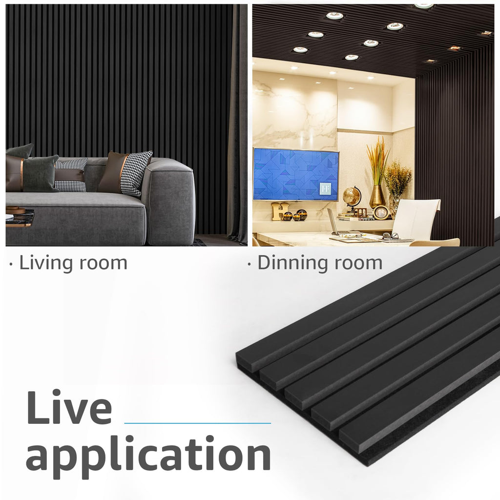 6-Pack Soundproof Wood Slat Wall Panel, 94.5 x 7.9 in, Matte Black