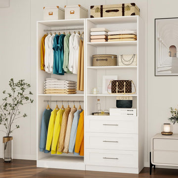 Closet System of 2 Sets with 3 Drawers & 4 Shelves & 4 Hanging Rods, 4FT-10FT Closet Organizer System, Walk in