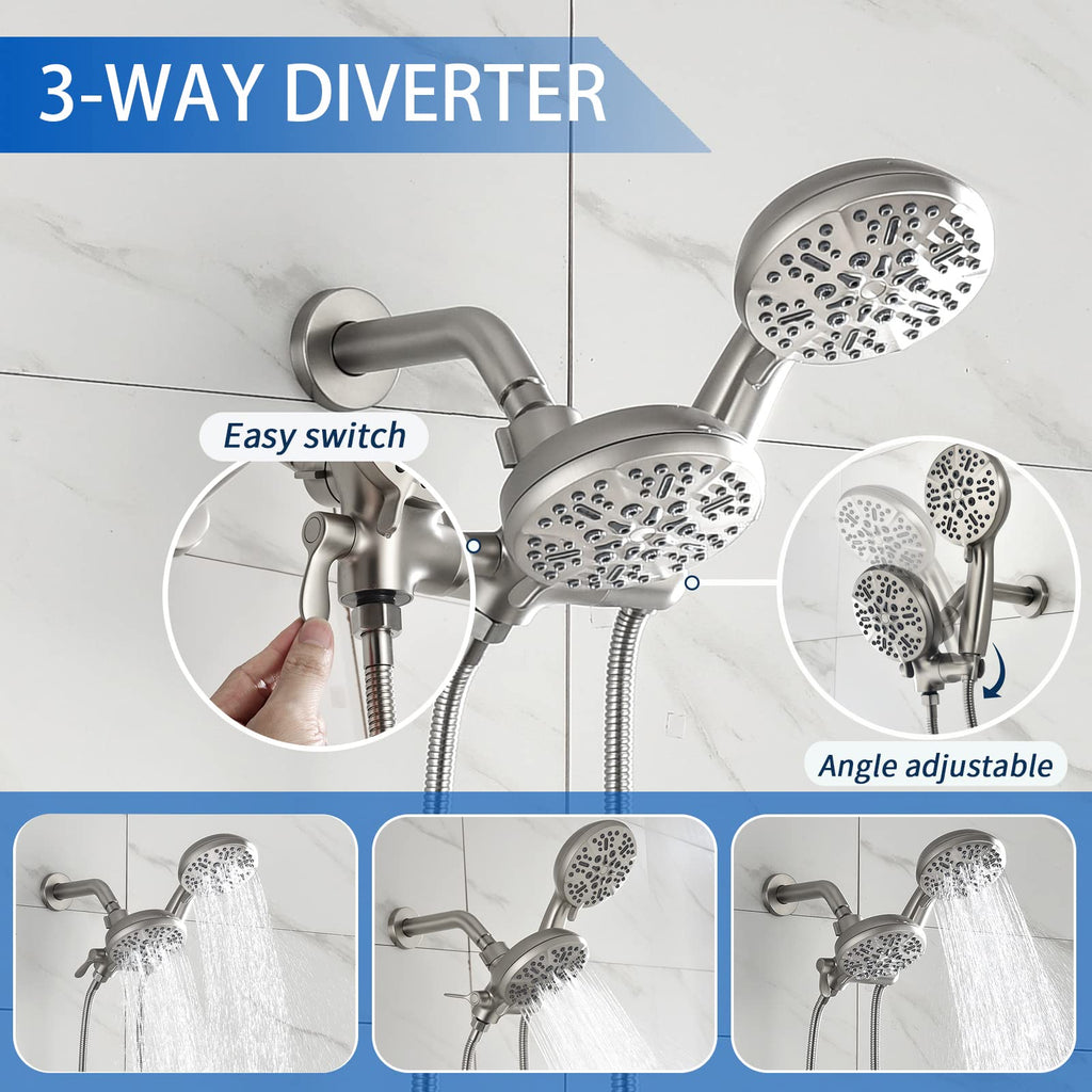 Dual Shower Faucet Set with Valve High Pressure Dual 2 in 1 Shower Combo Set Shower System with Handheld Showerhead