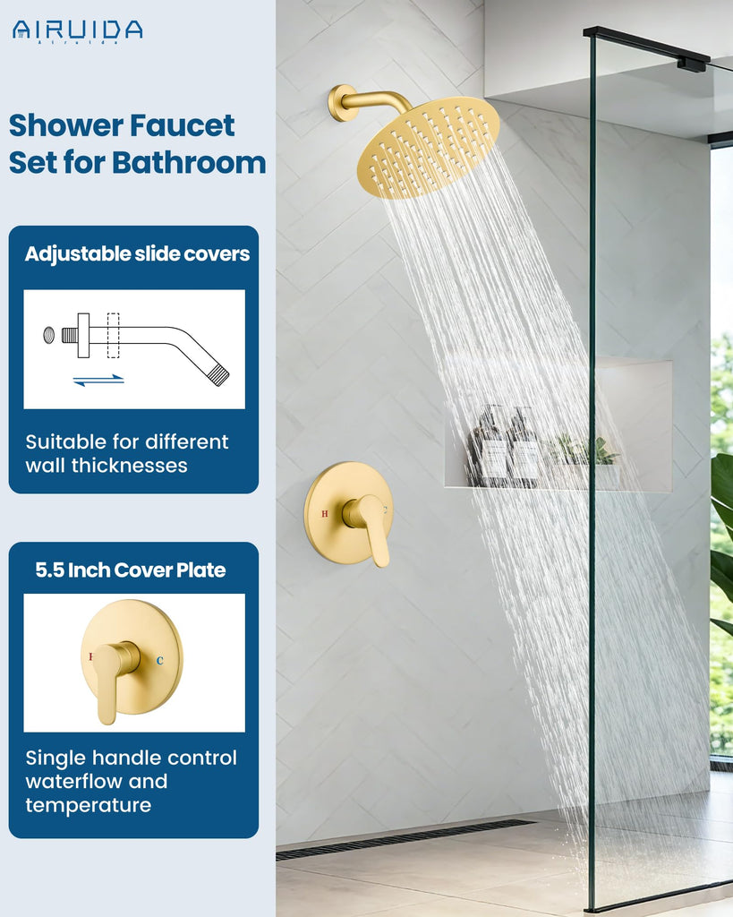 8 Inch Brushed Gold Shower Faucet Set,Shower Valve Kit