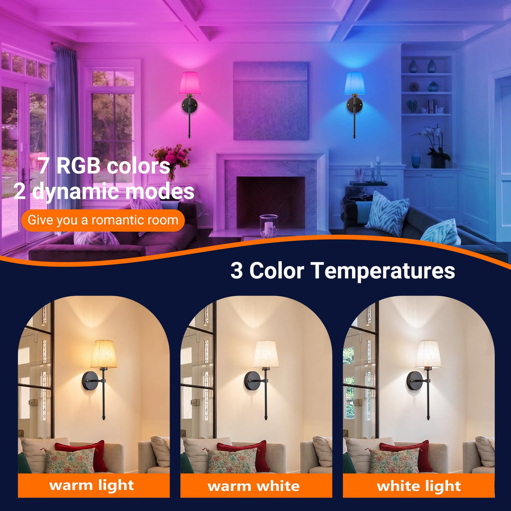 Battery Operated Wall Sconce Set Of Two with Remote Control, Indoor Not Hardwired Dimmable Battery Operated Wall