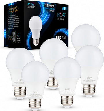 A19 LED Bulbs, 100W Equivalent, 5000K Bright White, 6 Pack, E26 Base