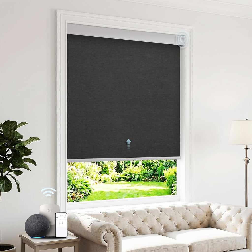 Motorized Blinds with Remote, Blackout Roller Shades, Black, 24x72 | Smart Automatic, 100% Blackout Cordless