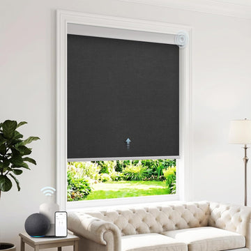 Motorized Blinds with Remote, Blackout Roller Shades, Black, 24x72 | Smart Automatic, 100% Blackout Cordless