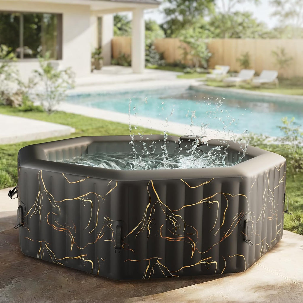 6 Person Inflatable Hot Tub, Outdoor Portable Blow Up Spa Backyard | 130 Air Jets Spa with Energy Efficient Cover