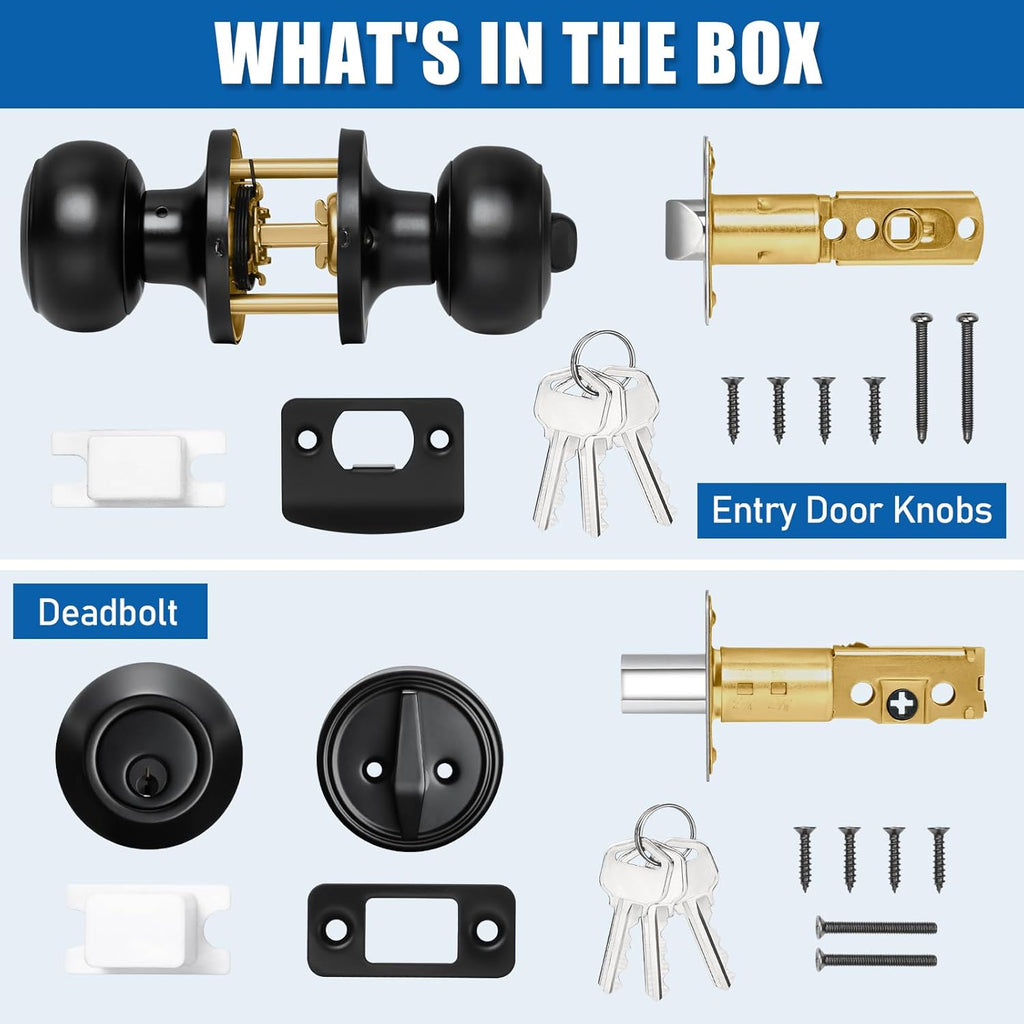 2 Sets Entry Door Knob and Single Cylinder Deadbolt Combo Set