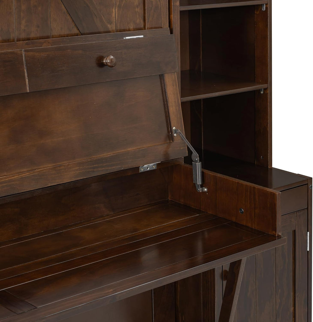 Murphy Bed with Desk, Storage Cabinets and Drawers, Wood Wall Bed with Shelves, Convert to Cabinet, Space-Saving