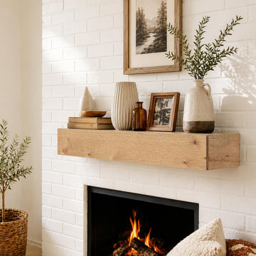 White Oak Fireplace Mantel, 48 Solid Wood Mantel Shelf, Light Wood