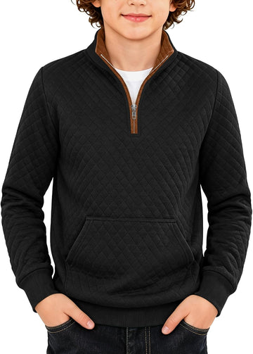 Boys 1/4 Zip Sweatshirts Quilted Pullover with Kangaroo Pocket