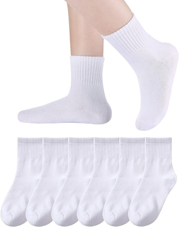Kids Athletic Crew Socks Boys Girls Cotton School Uniform Casual Basic Socks 6 Pairs