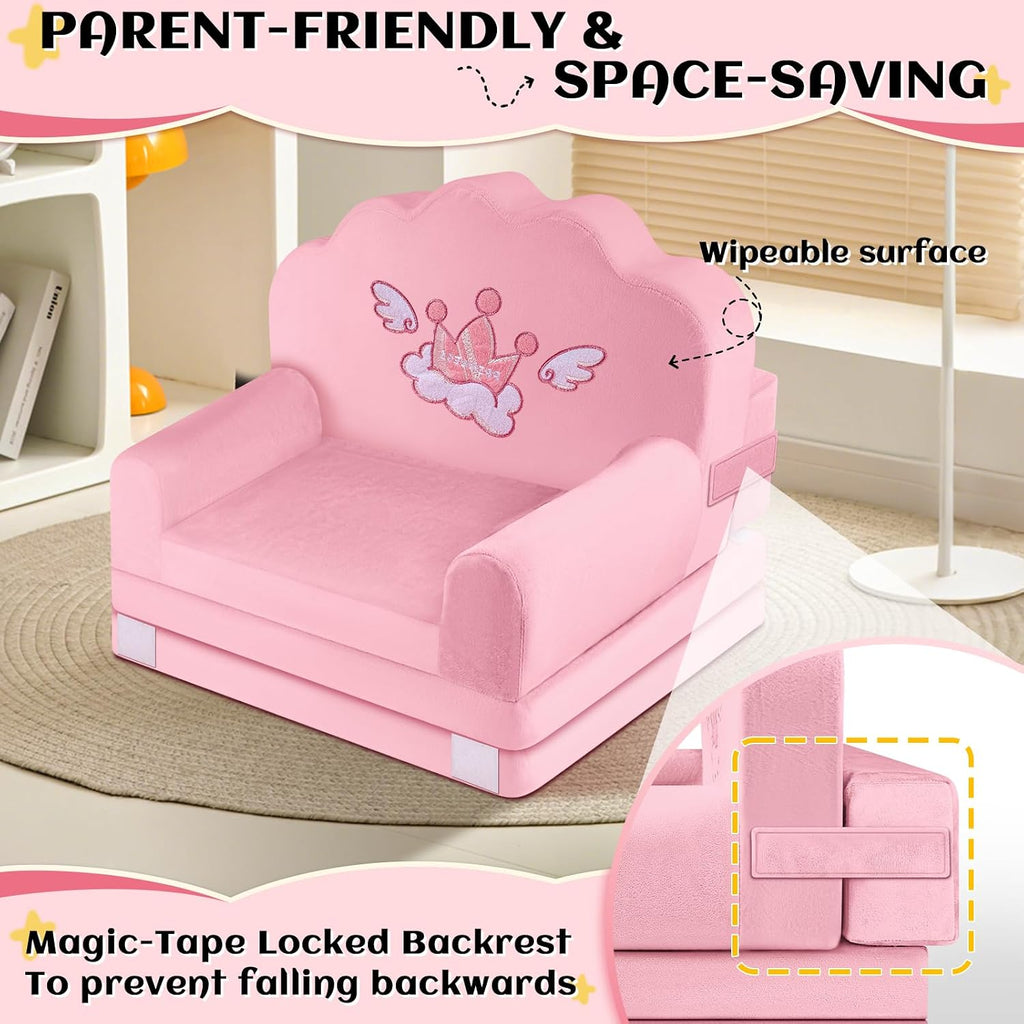 Crown Kids Couch Comfy Toddler Chair, in-1 Fold Mini Sofa