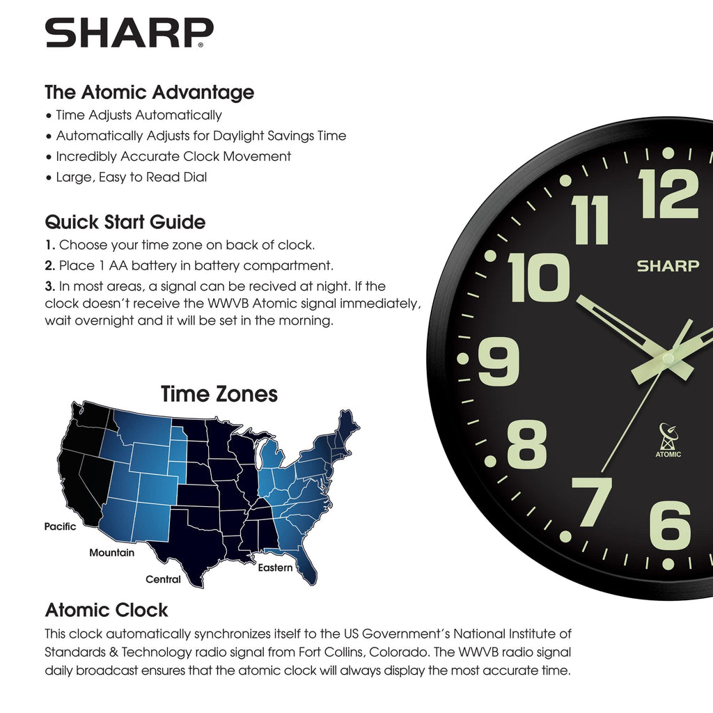Inspired Nelson Style 12-Inch Atomic Wall Clock, Battery Operated, Glow in Dark
