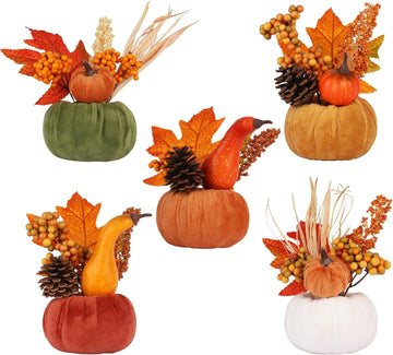 Fall Thanksgiving Pumpkins Decor for Autumn Home Indoor Decorations - Set of 5