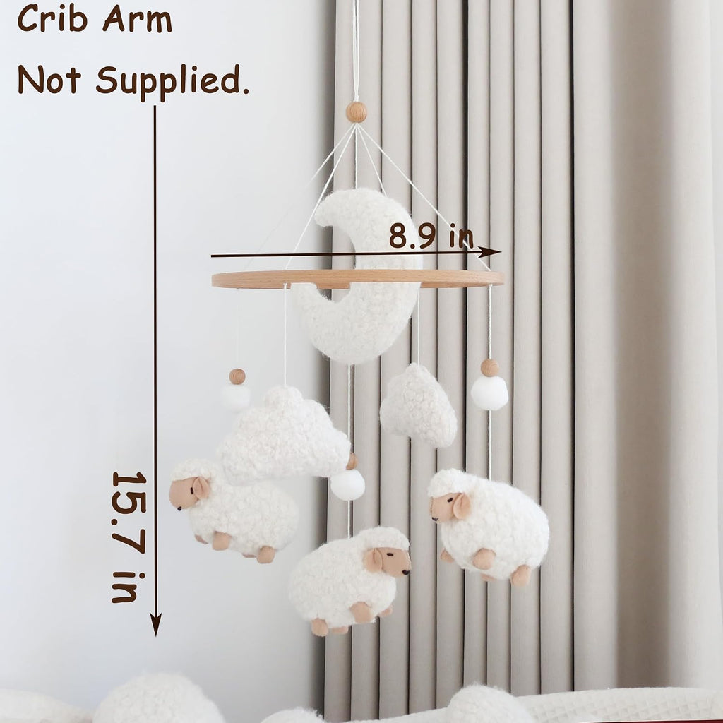 Sheep Baby Mobile for Crib, Cloud Baby Crib Mobile for Girls & Boys, Neutral Crib Toys Hanging, Lamb Baby Mobile