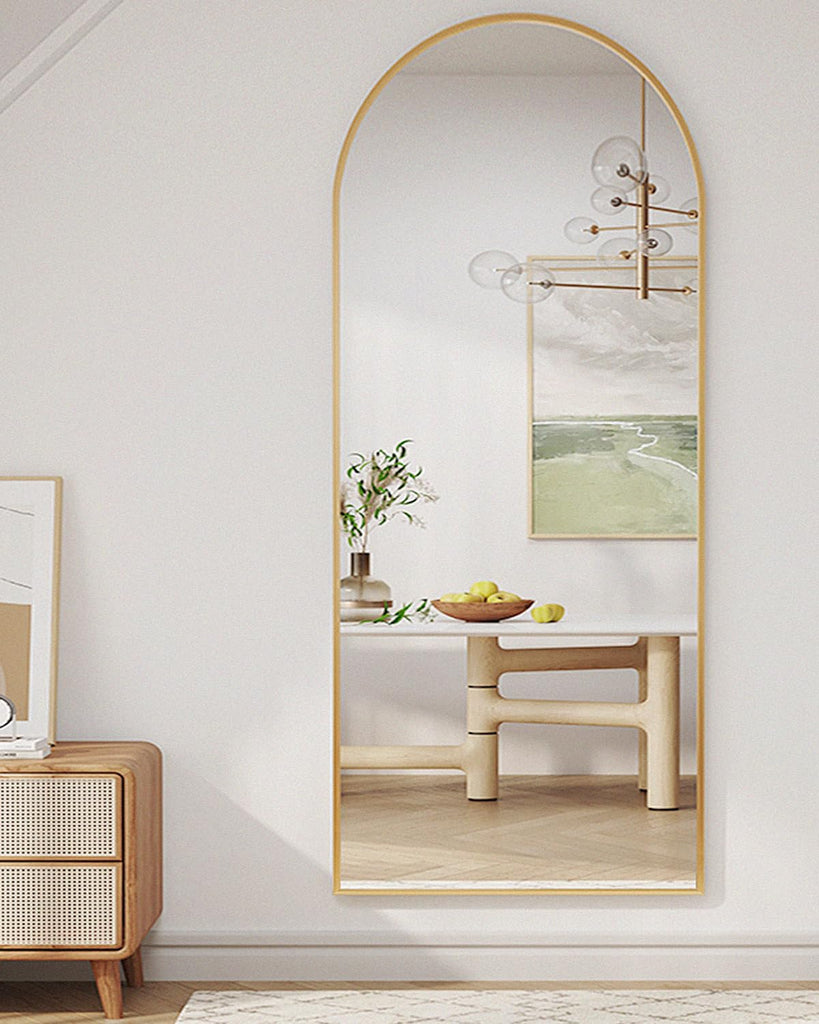 Arched Floor Mirror, 76"34" Full Length Mirror with Stand, Freestanding, Aluminum Frame - Gold