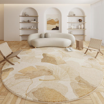 Fresh Style Wabi-Sabi Ginkgo Leaf Rug Imitation Cashmere Soft Fluffy Washable Non-Slip Round Rug Living Room 47"x47"