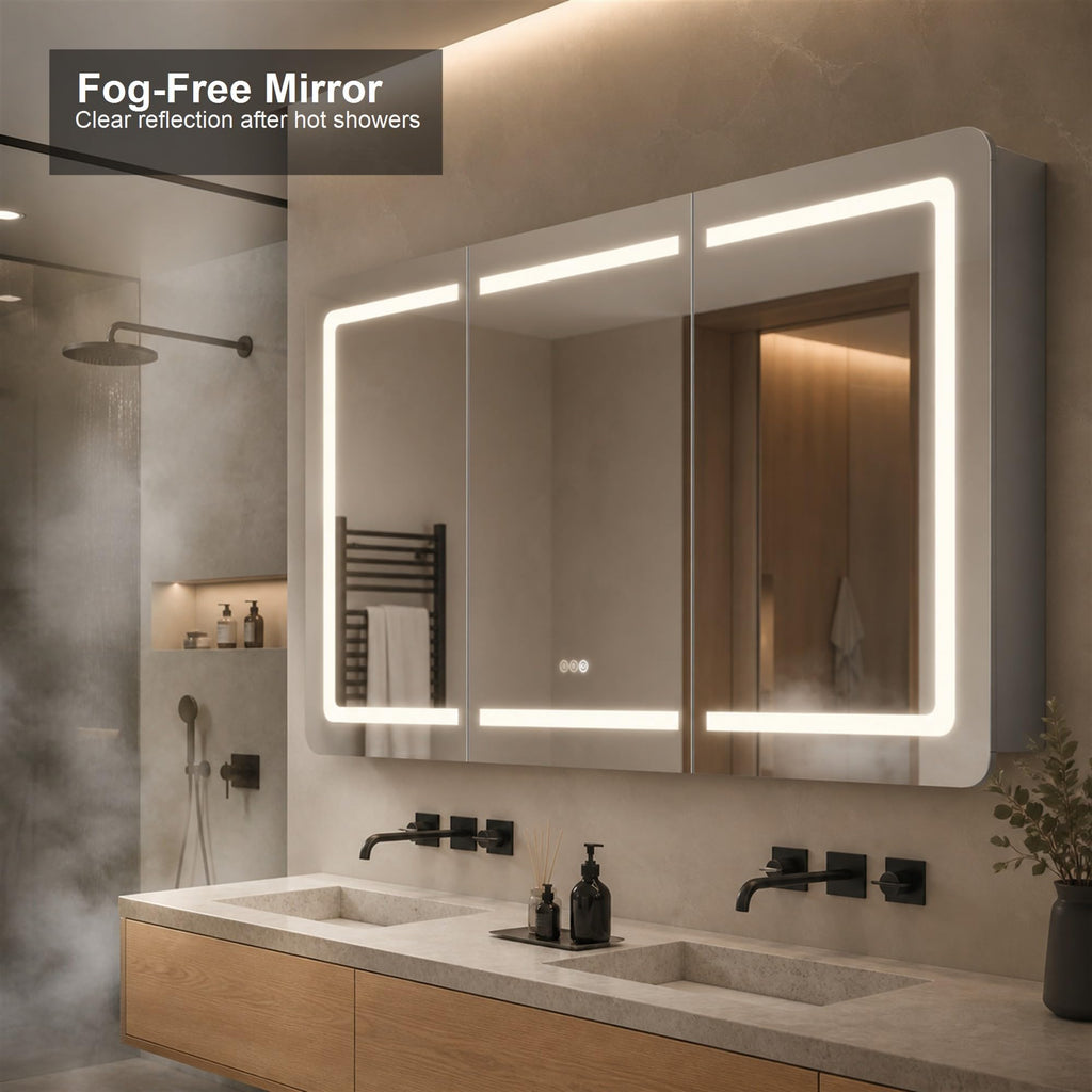 60"x32" LED Bathroom Mirror Cabinet, 3 Doors