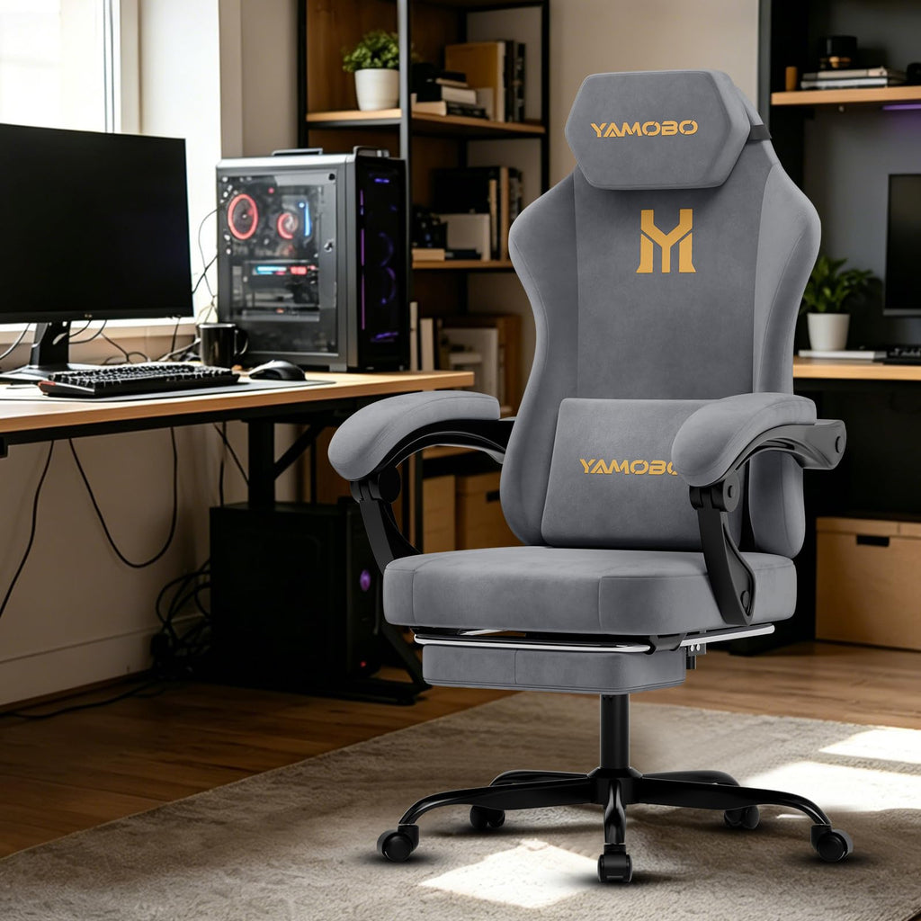 Gaming Chair with Footrest, Game Chair with Lumbar and Headrest Massage Support for Adults, Ergonomic Fabric High