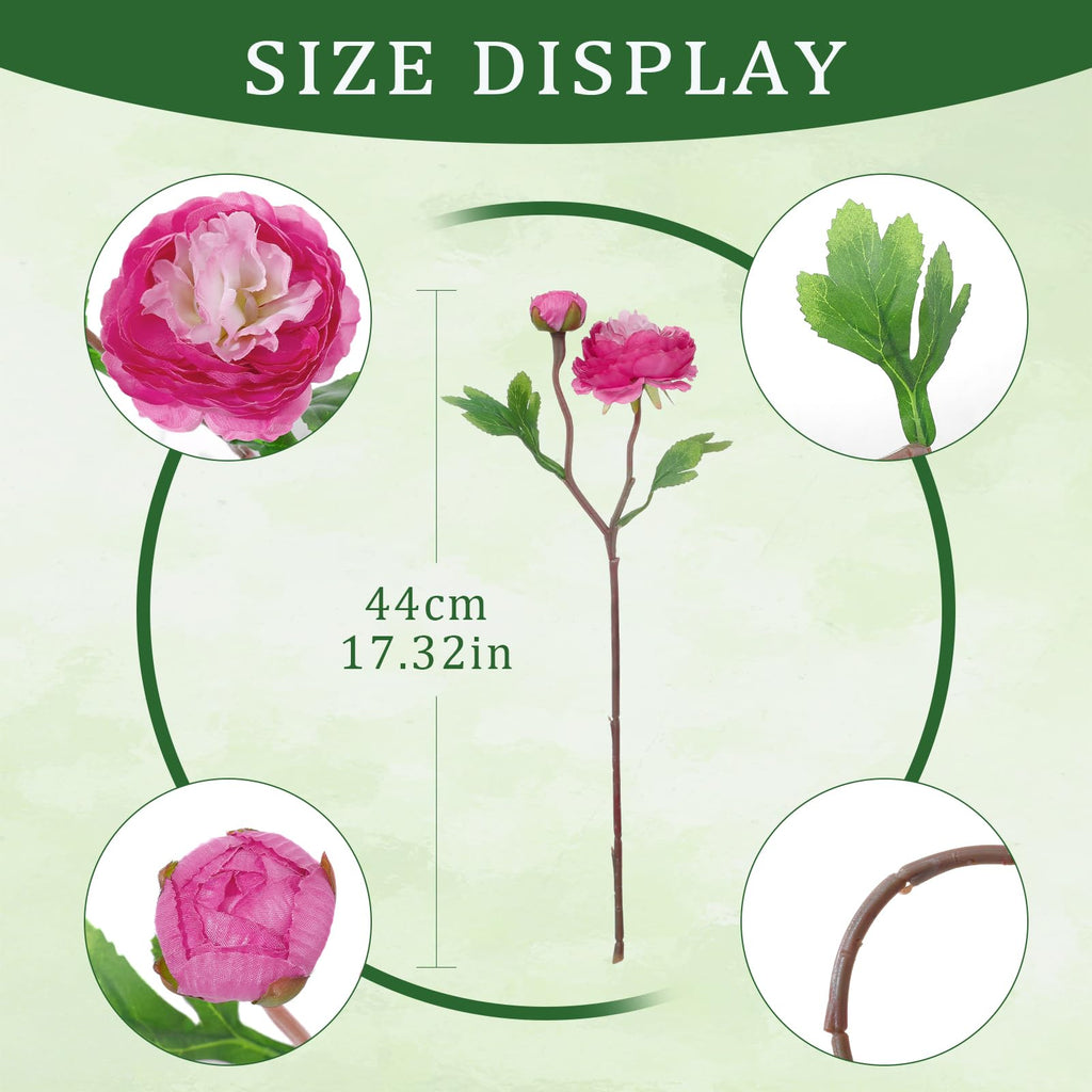 10Pcs 20Heads Peonies Artificial Flowers, Realistic Artificial Silk Ranunculus Flowers with Bendable Stems for Floral