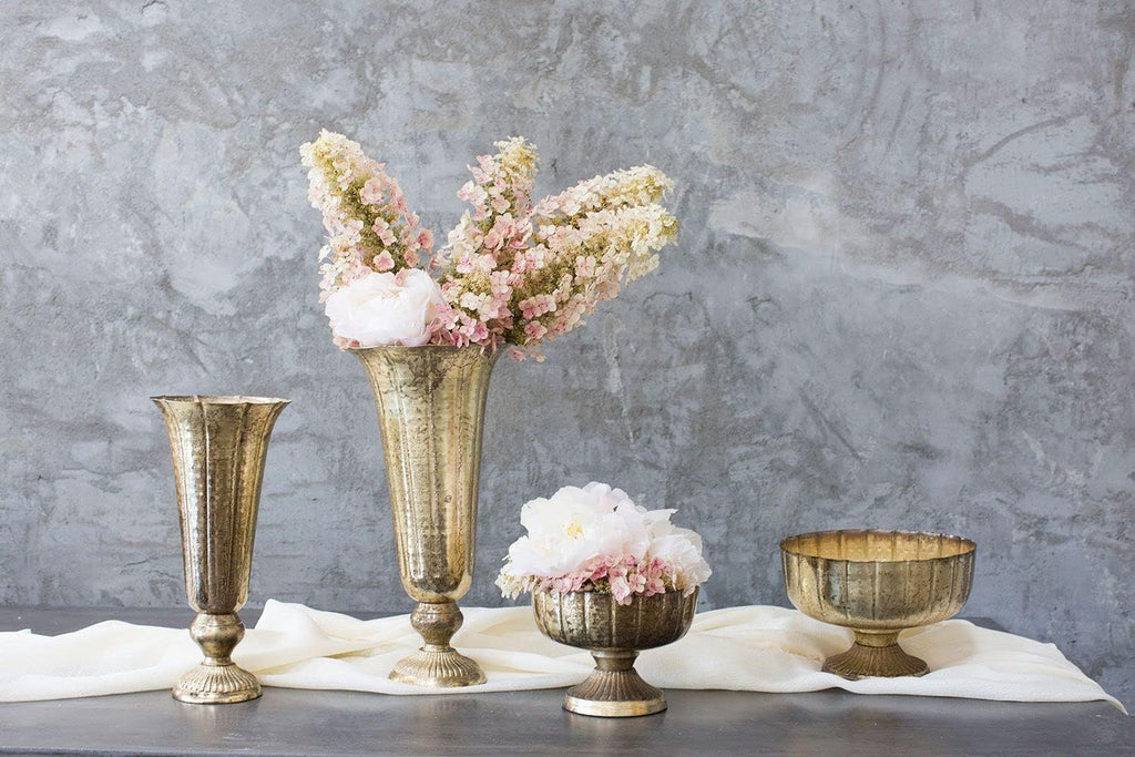 Distressed Gold Metal Compote Bowl | Gold Compote Vase l Lita Metal Vase l Indoor and Outdoor Compote for Any Event