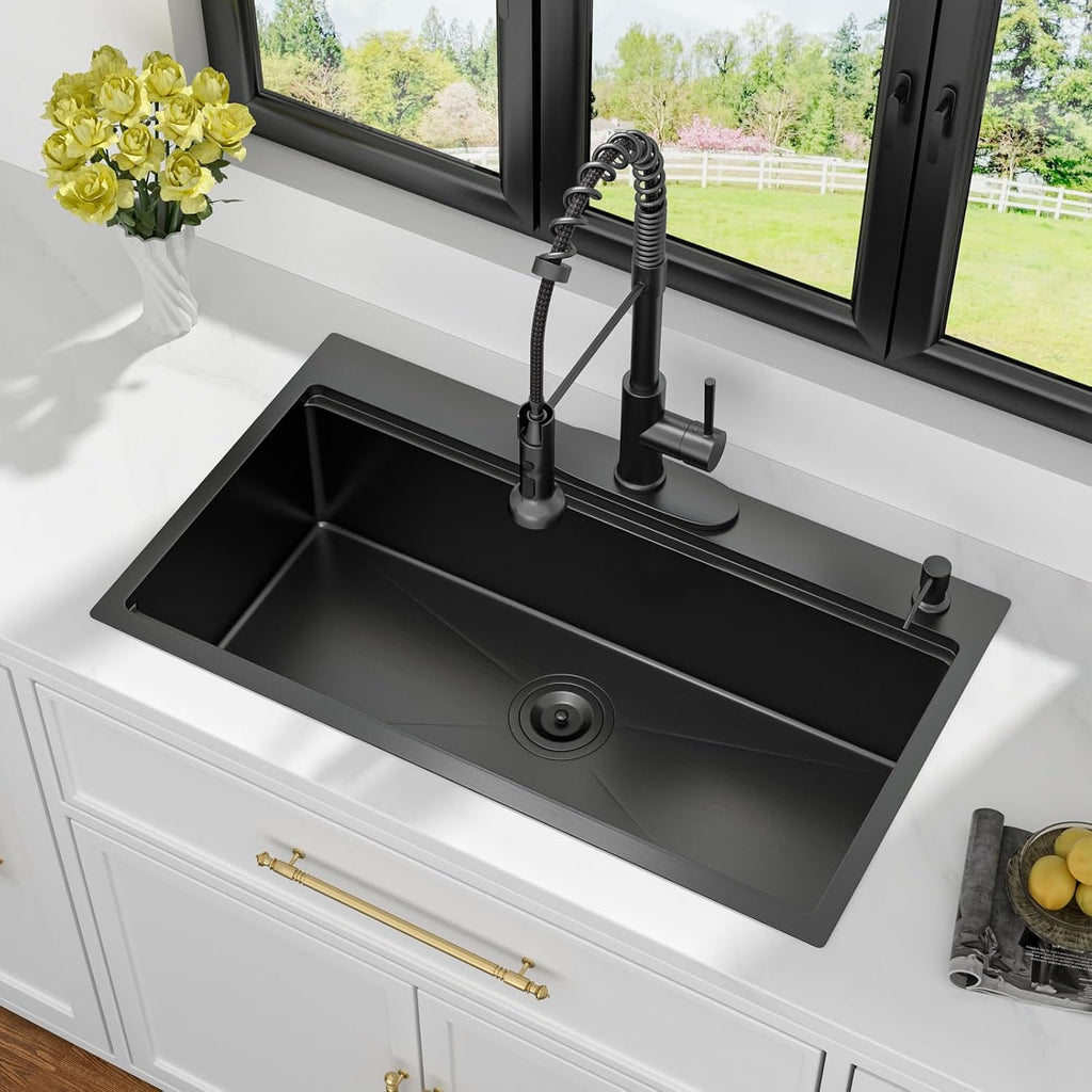 33 Black Drop Sink Workstation 33x19 Black Kitchen Sink | Workstation Drop Sink Black Stainless Steel Topmount 16